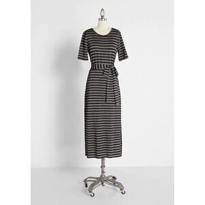 ModCloth Effective Edit Midi Dress Black/Silver Stripes Size M